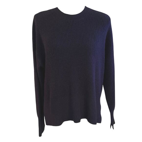 Everlane Sweaters - Everlane Size S 100% Cashmere Sweater Crewneck Navy Blue Grid Textured